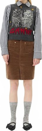 Ganni Stretch Corduroy Skirt In Rain Drum