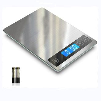 OEM Balanza De Cocina Digital De 10 Kg (22 Lb), Pesa En Gramos Y Onzas, De Acero Inoxidable Y Vidrio Templado, Color Gris Plateado