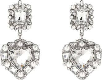 Self Portrait Accessoires, Dames, Grijs, ONE Size, Kristallen Parel Gelaagde Hart Oorbellen