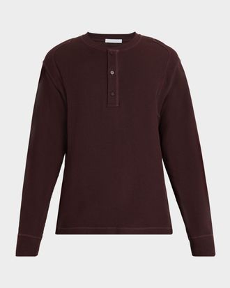 Helmut Lang Mens Cotton Waffle Knit Long-Sleeve Henley T-Shirt