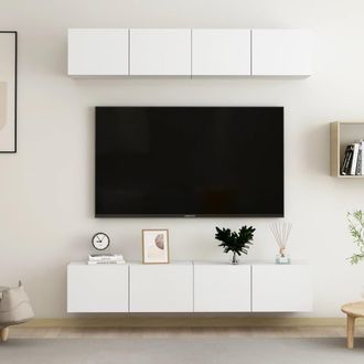 vidaXL Vidaxl - Muebles Para Tv 4 Uds Madera Contrachapada Blanco 80x30x30 Cm