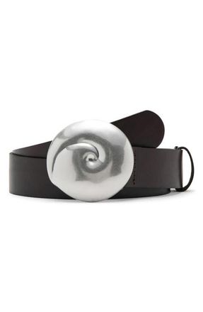 Mango Shell Buckle Leather Belt in Chocolate at Nordstrom, Size Medium