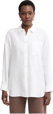 Twinset Linnen Blouse met Geborduurd Logo - Dames - Overhemden - Wit - L - Linnen - Overhemden