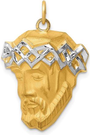 Diamond2Deal 14k Yellow Gold and White Rhodium Hollow and Satin Large Jesus Medal