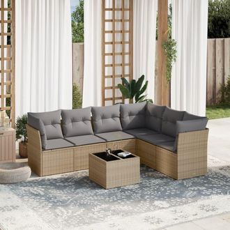 vidaXL Vidaxl - Set Sof&aacute;s De Jard&iacute;n 7 Piezas Y Cojines Rat&aacute;n Sint&eacute;tico Beige