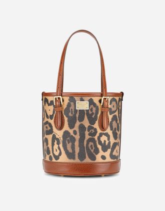 Dolce & Gabbana Small Bucket Bag In Leopard-print Crespo With Branded Plate - Woman Clutches Mini And Micro Bags Multicolor Onesize