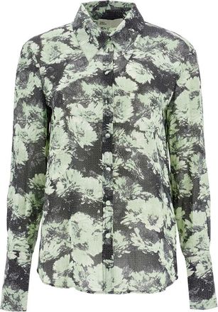 Tory Burch Viscose blouse met bloemenprint - Dames - Overhemden - Groen - M - Overhemden