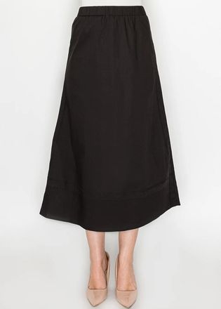 YAL New York Black A-Line Skirt with Hem Band Cotton Midi
