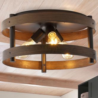 Jonathan Y Designs Cooper 16 3-Light Farmhouse Industrial Iron LED Flush Mount