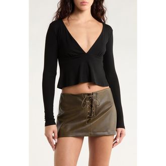 PacSun Charlie Deep V Crop Top in Black at Nordstrom Rack, Size X-Large