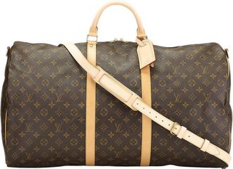 Louis Vuitton Brown Monogram Coated Canvas & Vachetta Leather Keepall Bandouliere 60 (Authentic Pre-Loved)