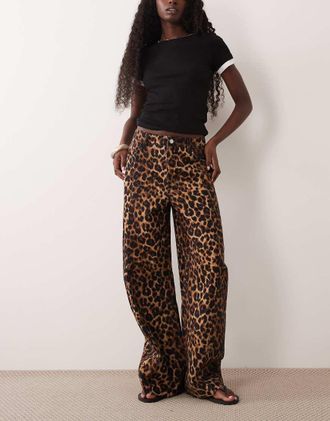Asos pantaloni baggy con fiocco a stampa leopardata-Multi
