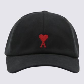 Ami Black And Red Cotton AMI Paris De Coeur Baseball Cap