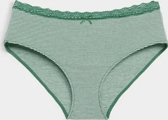 Miiyu Womens Satiny detail lace waistband Hipster Panties Organic cotton