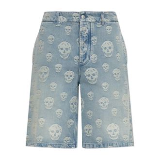 Alexander McQueen Denim Shorts with a Monogram - male - Alexander McQueen - Denim Shorts - Blue - XL - Shorts