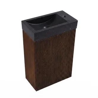 Saniclass Holz Atelier Toiletmeubelset - 40x60.5cm - 1 deur - fontein natuursteen donker - kraangat rechts - eiken charcoal