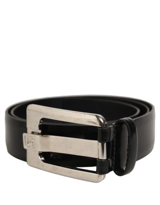 Dolce & Gabbana Black Leather Silver Tone Metal Buckle Mens Belt (Pre-Owned)