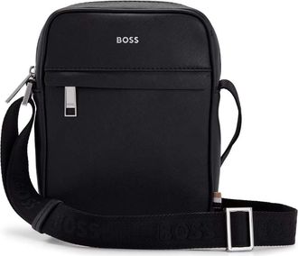 HUGO BOSS Mens Reporter Messenger Bag - Black Leather - One Size