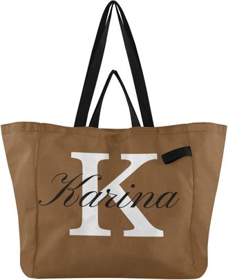 Generic Custom Brown print Reusable Canvas Tote Bag, Heavy Duty Grocery Shopping Bag with Hard Bottom Large Capacity Double Handles Work Groceries Travel