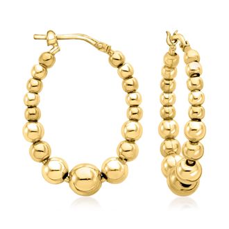Ross-Simons Italian 3-6mm 18kt Gold Over Sterling Bead Oval Hoop Earrings