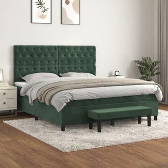 vidaXL Vidaxl - Cama Box Spring Con Colch&oacute;n Terciopelo Verde Oscuro 160x200 Cm