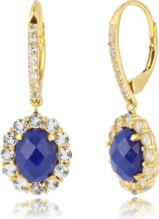 MAX + STONE 18k Gold Over 925 Sterling Silver 4 Carats Oval Gemstone Earrings with Halo