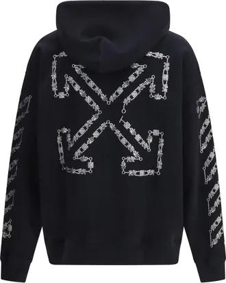 Off-white Mens Chain Araldic Arrow Skate Hoodie Black Cotton Sweatshirts Sweater