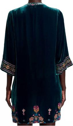 Johnny Was Velvet Tie Front Kimono Dress In Peacock Green