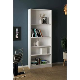 Dmora Dmora - Libreria a cinque vani, colore bianco, cm 79 x 107 x 27, con imballo rinforzato