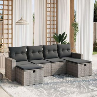 vidaXL Set De Muebles De Jard&iacute;n 6 Pzas Y Cojines Rat&aacute;n Sint&eacute;tico Gris Vidaxl