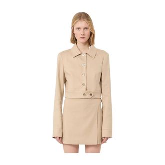 Sportmax Jassen, Dames, Beige, XS, Leer, Gekorte Blazer