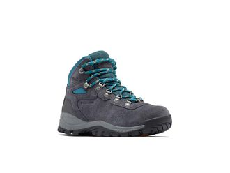 Columbia Newton Ridge Plus Waterproof Amped Womens Shoes Shark/River Blue 1 : 10.5 B - Medium, Leather/Rubber/Suede