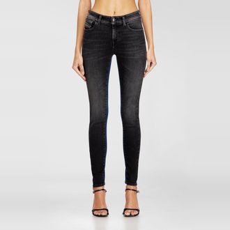 Diesel Skinny Jeans Regular Waist 2017 Slandy, Black/Dark grey, Zip fly