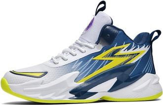 Generic Mens High Top Basketball Shoes with Shock Absorption Anti Slip Lightweight Youth Sports Training Boots Walking Shoes(Blue,4.5 UK)