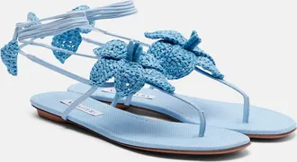 Aquazzura Calypso leather-trimmed raffia sandals