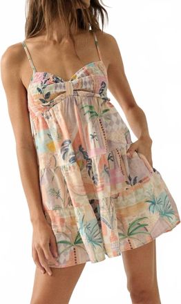 Promesa Tropical-Print Sweetheart Tiered Babydoll Romper In Soft Pink