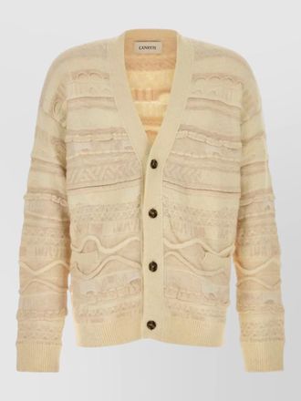 Laneus jacquard knit cardigan v neckline