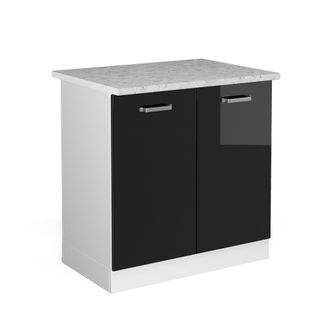 Vicco Mueble Bajo Para El Fregadero R-line, Negro Brillo Intenso, 80 Cm Con Puertas, Con Encimera Vicco