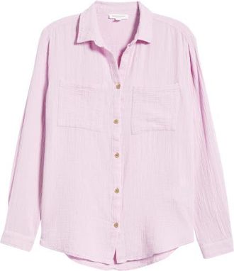 Beach Lunch Lounge Micaela Cotton Button-Up Shirt in Lilac Pink at Nordstrom, Size X-Small