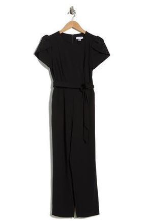 Calvin Klein Tulip Sleeve Belted Jumpsuit in Black at Nordstrom Rack, Size 16