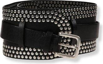 Golden Goose Dubbele Structuur Leren Riem met Metalen Studs - Dames - Riemen - Zwart - 85 CM - Accessoires