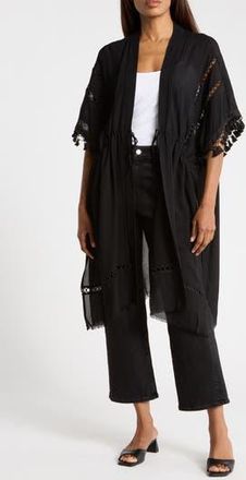 Vince Camuto Crinkle Cinched Waist Duster in Black at Nordstrom Rack