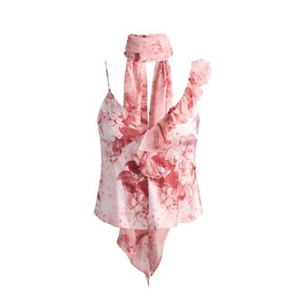 Alice & Olivia Zelda Ruffle Tank with Scarf - female - Alice + Olivia - Sleeveless Tops - Pink - 3XS - Tops