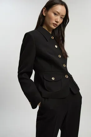 Karen Millen Textured Compact Stretch Tailored Jacket in Black at Nordstrom, Size 10