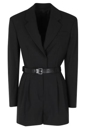 Dondup Black Two-Way Stretch Leather Belt Wool-Blend Jumpsuit