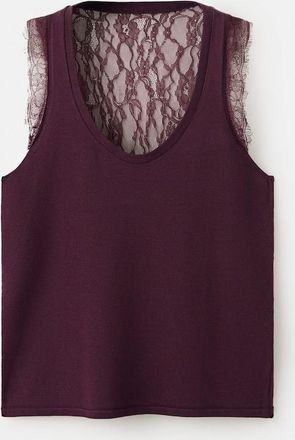 Mango Top in maglia con retro in pizzo viola - Donna - XS - MANGO