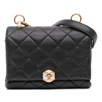 Chanel Pre-owned Womens Quilted Leather Shoulder Bag - Black - One Size