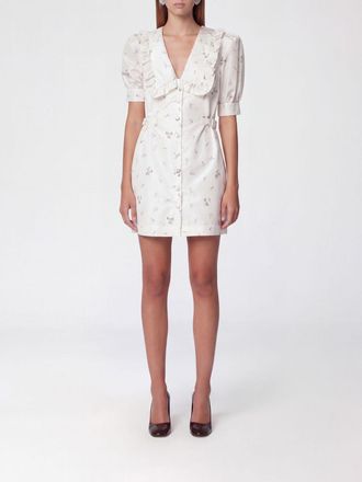 Alessandra Rich Mini abito chemisier in seta a pois con collo a rouches