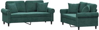 vidaXL Juego De Sof&aacute;s Con Cojines 2 Piezas Terciopelo Verde Oscuro Vidaxl