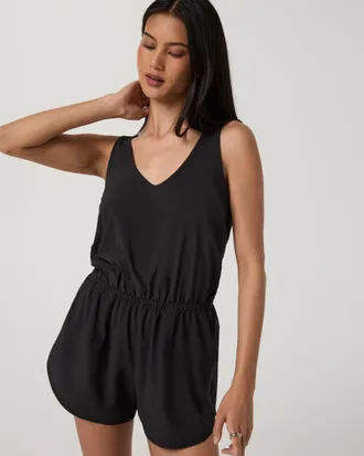 Vuori Clothing Villa Tank Top Romper | Black | XS, Size Extra Small